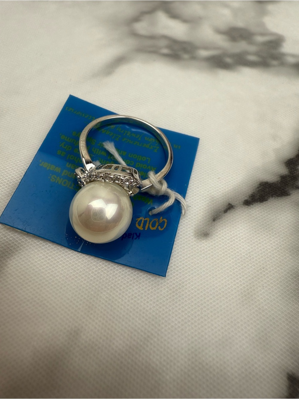 KLAD Faux Pearl Crystal Ring Silver Tone Size 7 NWT Statement Cocktail Ring